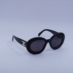 Celine CL40312U TRIOMPHE 01A Sunglasses Shiny Black Oval Frame, Grey Lenses